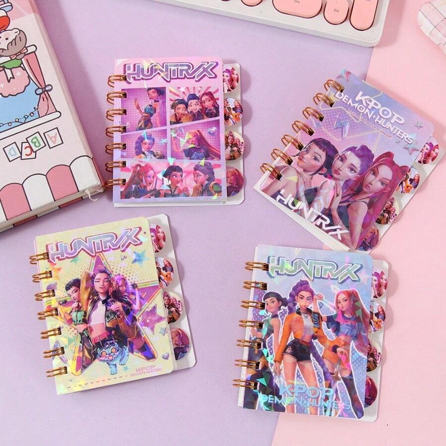 Hasbro 1pc K-POP Witch Hunter Coil Notebook 100K Divided Section Notebook Student A7 Laser Portable Pocket Notebook, Suitable For Travel Planning, Daily Schedule, Office And Study Essentials, Perfect For Writing, Note-Taking And Creative Expression - Multicolor - View 1