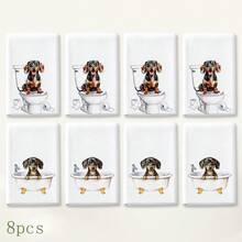 2pcs White Dachshund Pattern Bathroom Towels, Fun Cartoon Style Soft Fabric Rectangular Bathtub Toilet Dog Print Absorbent Hand Towels, Suitable For Bathroom, Washroom, Guest Bathroom, Housewarming Celebration, Daily Home Use, 4/6/8pcs Combination Pack - Multicolor - View 9