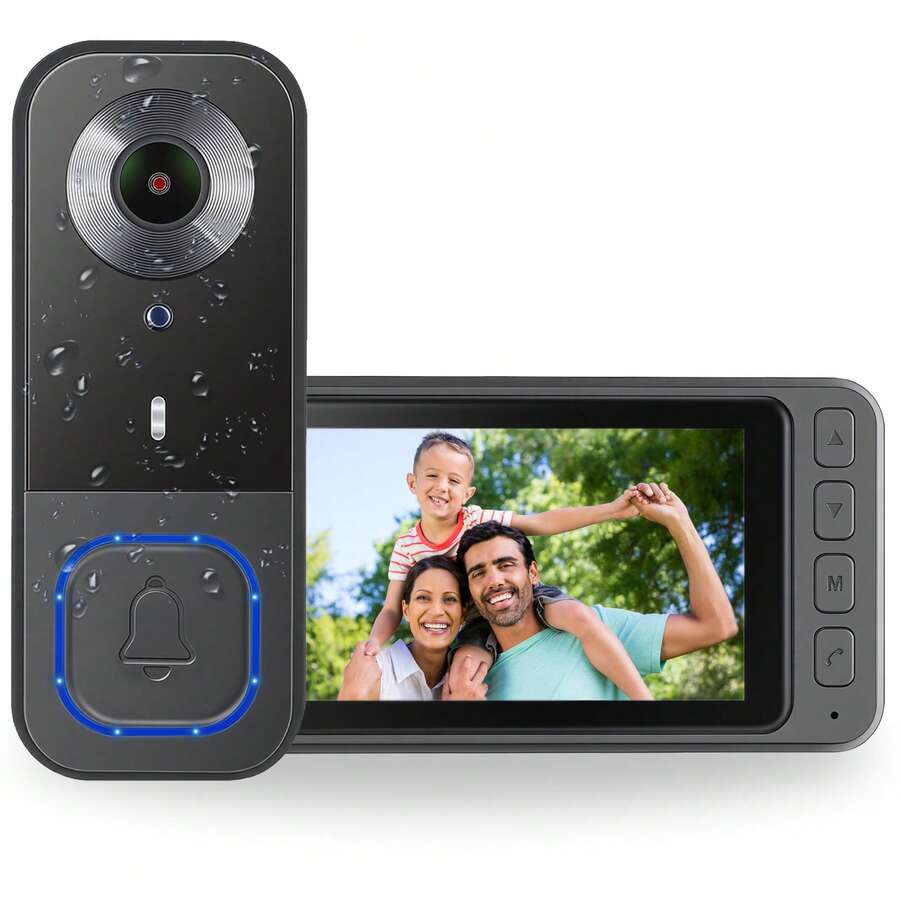 Kamera Bel Pintu Video 4,5 inci dengan Monitor, Audio Dua Arah, Fitur Bangunkan Dua Arah, Penglihatan Malam, Tahan Air IP68, Telepon Pintu Video Pintar Walkie-Talkie dengan Layar HD 1080P Sudut Lebar 170°, Tanpa Langganan - View 1