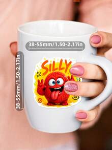 50Pcs What Mood Monster Today PP Stickers, Plush‑Textured Red Little Monster Illustrations With Various Mood English Words, For Journal Collage, Notebook, Storage Box, Luggage, Skateboard, Helmet, Computer DIY Decor - Multicolor - View 5
