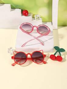 1set 2PCS Kids 3-8Y Mixed Style Round Frames Glitter & Cat‑Ear Outline Comfortable PC Kid‑Core Fashion Glasses For All‑Season Travel Use - Multicolor - View 5