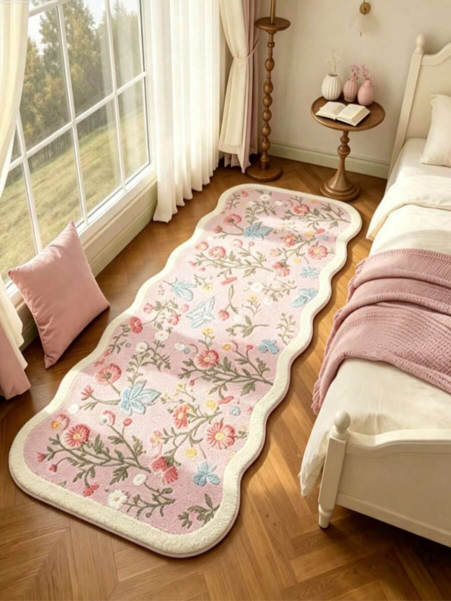 1 pieza Alfombra decorativa con rama y hoja floral rosa, tapete de piso, alfombra, alfombra para sala de estar, alfombra para dormitorio, alfombra universal - Multicolor - Ver 1