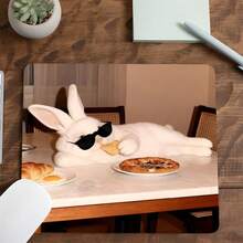 Cool White Rabbit Fashion Glasses Square Mouse Pad, Humorous Casual Pet Expression Pattern Design, Eye-Catching Desktop Decoration Protective Pad, Rubber Non-Slip Edge-Locked Office Mat, Small Size Suitable For Laptop, Desktop Computer Gaming, Office, Daily Use - Mouse Pad - View 4