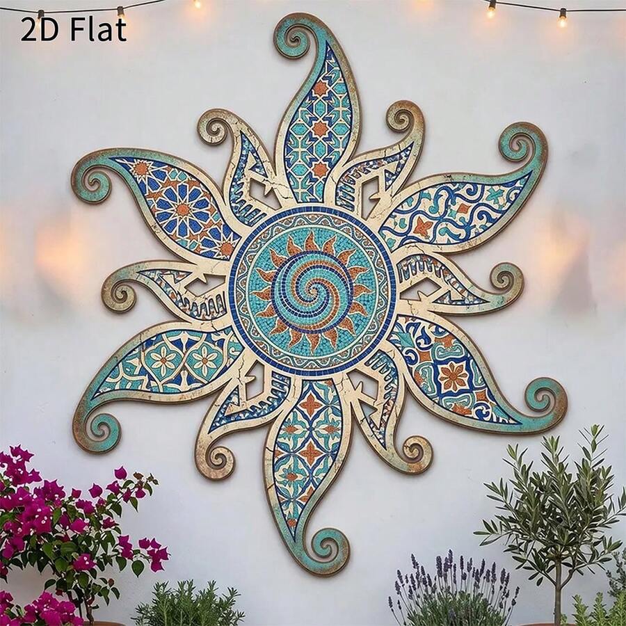 2D Flat Acrylic Sun Mandala Wall Decor, Vintage Bohemian Country Style Design, Suitable For Hanging In Courtyards, Gardens, Porches And Living Rooms, Unique Shape Creates A Rich Atmosphere - Decorative Ornament - View 1