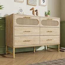 6-Drawer Rattan Sideboard, Dresser, Vanity For Living Room And Bedroom, Metal Handles, Anti-Tip Protection, 120 X 40 X 74, Sonoma Oak - Oak + Metal + Particle Board - View 10