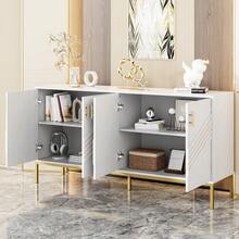 Modern Sideboard White & Brown - 4 Doors - Adjustable Shelves - Large Capacity For Living Room, - 白色和棕色 - 查看 3