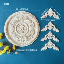 5pcs Solid Wood Carving Round Decals And Corner Flowers, Home Decorations, Woodworking Supplies, Suitable For Cabinets, Doors And Windows, Furniture, Background Walls, Porches, Offices And Other Decorations, Holiday Decorations, DIY Decorations. - Multicolor - View 13