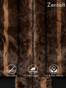 Zenbolt Men Soft Plush Long Sleeve Outer Jacket, Elastic Ribbed Trim Zip Up Stand Collar Coat,Textured Stripe Daily Fashion Overcoat - Brown - View 5