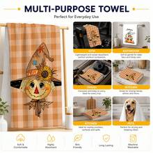2pcs Orange Plaid Scarecrow Pumpkin Pattern Kitchen Towels, Autumn Country Farmhouse Style Cartoon Print Absorbent Hand Towels, Suitable For Autumn Kitchen, Harvest Season, Halloween, Thanksgiving, Family Gathering, Home Decor 4/6/8pcs Set - Multicolor - View 7