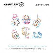 INKARTLINK INKARTINK 可爱猫狗图案动物临时纹身贴纸，防水持久2-5天，彩色水转印纹身贴纸，逼真仿真纹身，小众设计迷你装饰贴纸 - 彩色 - 查看 2