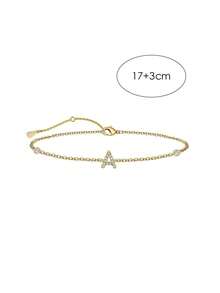 SYMFNY 1pc 925 Sterling Silver Minimalist Cubic Zirconia 26 Letters A-Z Bracelet - Yellow Gold - View 4
