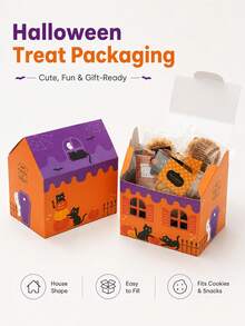 6 Pcs Reusable Halloween Haunted House Shaped Treat Boxes, Cookie & Candy Gift Boxes For Holiday Party & Baking Decor - Multicolor - View 4