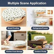 1PC Reusable Floral Pattern Elastic Fabric Salad Bowl Cover, High Elasticity Sourdough Bread Fermentation Cover, Fits 7-12 Inch Bowl Opening, Home Baking Dough Fermentation Dust Cover, Kitchen Refrigerator Fruit Leftover Food Preservation Cover - Multicolor - View 5