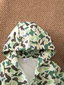 1pc Baby Boy Vintage Casual Sporty Print Long Sleeve Hooded Jacket, Thin For Spring And Autumn - Green - View 3