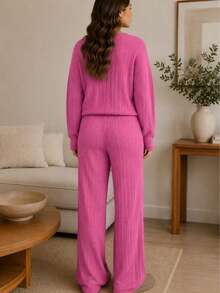 Women Two-Piece Outfits - Hot Pink - View 2