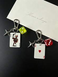 1pc Unisex New Creative Cartoon Dice Keychain Acrylic Poker Pendant Fashion Personalized Bag Charm - Multicolor - View 3