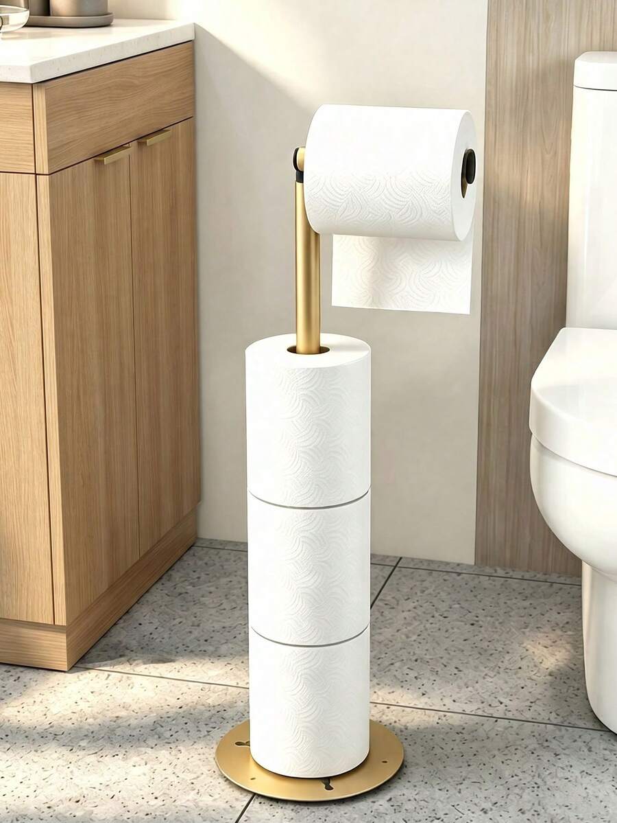 No-Drill Folding Floor Standing Toilet Paper Holder, Non-Slip Base, Independent Vertical Toilet Paper Roll Storage Rack, No Wall Installation Required, Portable Space-Saving, Suitable For Small Bathrooms, Guest Bathrooms And Rental Bathrooms - Multicolor - View 1