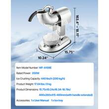 Ice Crusher Machine, 440lbs Per Hour Electric 4 Blades Snow Cone Maker, All Stainless Steel Shaved Ice Machine With Bowl And Cover, 350W 1400RPM Ice-Shaver For Home And Commercial Use, Silver - 350W 1400RPM - View 7