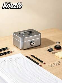 Silver Metal Mini Cash Box With Key Lock & Top Coin Slot, Portable Lockable Piggy Bank With Carry Handle, Secure Storage Box For Cash Coins Jewelry Valuables, Money Saving Box For Home Office, Ideal Gift For Adults & Kids - Multicolor - View 7