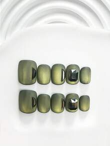 10片裝極簡低調風手工穿戴甲，Polygel美甲套組，梯形與正方形圖案，綠色指甲油，中式風格，附美甲工具，3種尺寸可選：正方形、短正方形、杏仁形，適合派對、舞蹈、日常佩戴 - 彩色 - 查看 19
