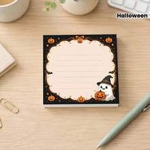 1 Pc Halloween Cartoon Memo Pad, Cute Ghost And Pumpkin Lantern Notepad, 50 Pages Halloween Spooky Atmosphere Notebook With Bats, Cute Ghosts And Pumpkin Lantern Sticky Notes, Suitable For Writing, Journaling And Office Work, Learning And Memory Aid, Perfect For Halloween - Multicolor - View 2