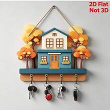 Paper-Cut Style Autumn Maple Villa Wooden Key Hanger, Wall Mount Key Hook For Modern Household Entrance Decoration - Multicolor - View 3