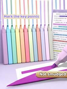 6pcs/12pcs Square Barrel Fluorescent Macaron Color Highlighter Marker Pen Set For Students, Note-Taking And Key Point Marking - Multicolor - View 6