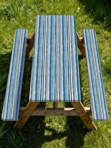 3 Pieces Picnic Tablecloth Set With Bench Cover, Elastic Edge Design, Striped Pattern, Washable Rectangular Tablecloth, Suitable For Weddings, Camping, Picnics, Garden Parties And More, Practical Essential - A - View 7