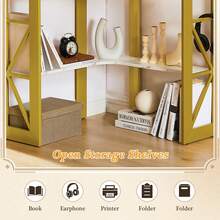 VECELO Corner Computer Desk With Smooth Keyboard & Storage Shelves For Home Office Workstation - Gold - View 3