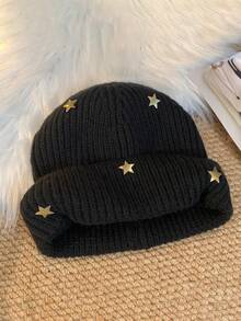 3D Pentagram Knitted Hat For Women, Autumn/Winter Warm Ear Protection Beanie, Face-Slimming Woolen Cap - Knitted Hat - View 9
