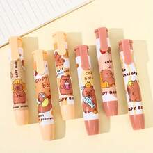 Random Pattern 1pc Cartoon Capybara Eraser, Retractable Pencil Eraser, Creative Cute Cardboard Balloon Eraser, Suitable For School And Office, Art And Office Supplies, Back To School Essential, PVC Oval - Multicolor - View 9
