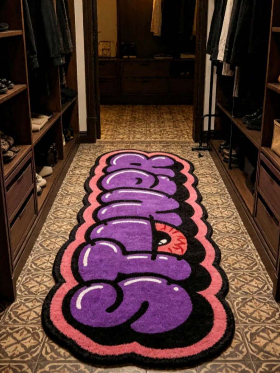 1 pieza Alfombra de cachemira sintética negra & gris con diseño de alienígena, alfombra gruesa, alfombra de felpa, alfombra de otoño/invierno, alfombra decorativa, decoración de dormitorio, alfombra pequeña, alfombra, decoración del hogar, alfombra de sala de estar - Multicolor - Ver 1
