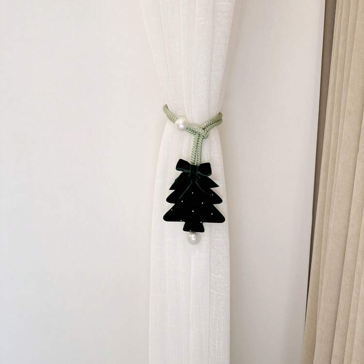 2pcs Christmas Tree Bow Tie Curtain Tiebacks, Easy To Use Curtain Tie Ropes, Suitable For Sheer Curtains, Fabric Curtains Decoration And Holiday Atmosphere Decoration, Christmas Gift - Dark Green - View 7