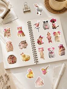54pcs Pink Animals Meme Stickers For Adults Teens Sticker Enthusiasts Scrapbooking Journaling Laptops Skateboards More, Add A Fun Touch To Your Devices! - Pink Animals Meme - View 3