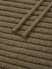 Men's Vertical Striped Textured Knit Hoodie, Loose Fit, Dropped Shoulder, Drawstring Hood, Casual Thick Knit Pullover Top, Autumn/Winter - Brown - View 5