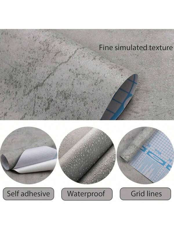 1 Rolo de Papel de Parede Cinza Cimento para Decoração de Quarto, Papel de Parede Autoadesivo Cinza Cimento Fosco e Espessado DIY, Adesivo Removível e à Prova d'Água para Móveis, Papel de Parede Vinil Estilo Industrial, Adesivo de Parede para Decoração