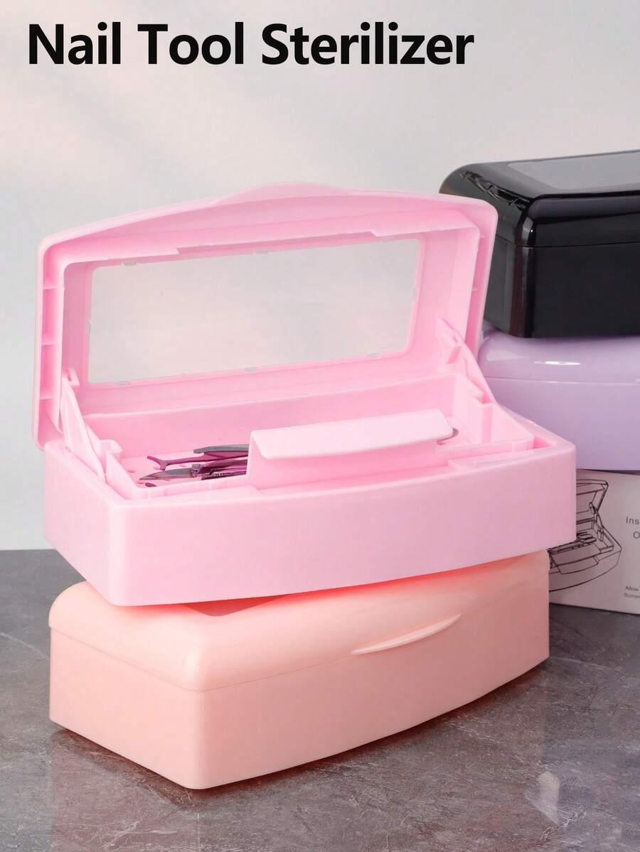 RANCAI 1pc Nail Tool Disinfection Box, Plastic Disinfection Tray, Plastic Cleaning Disinfection Box Storage Organizer, Suitable For Nails, Tweezers, Eyelash Extensions, Hair Salon, Spa And Nail Clippers Tools. - Multicolor - View 1