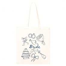Un bolso de hombro multifuncional con diseño estampado azul de temática nupcial, sencillo, personalizado y elegante, adecuado para viajes, uso diario y como bolsa de compras reutilizable.Es - Blanco roto - Ver 7