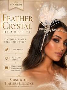 STONEFANS 1pc 1920s Feather Headband Party Accessory For Women With Rhinestone Tassel - Multicolor - View 6