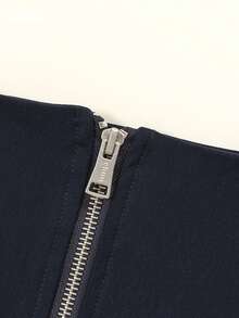 CHUU Women's Autumn Embroidered Letter Zipper A-Line Pleated Skirt With Multiple Buttons - Navy Blue - View 6