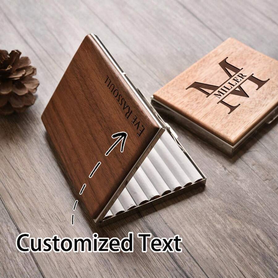 1 Personalized Walnut Cigarette Case, Stainless Steel And Wooden Cigarette Case, Custom Gift, Groomsman Gift, Christmas Gift, Gift For Father - Multicolor - View 1