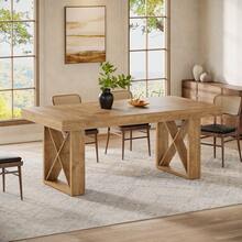 Tribesigns 63-Inch Rectangle Dining Table For 4-6 People, Farmhouse Thick Appearance Design, Rectangular Kitchen Dinner Table For Home, Natural Brown - Natural - View 3