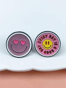 Funny Mood Hand Gesture Enamel Pin - Yellow Smiling Face Meme Style Brooch - Multicolor - View 6