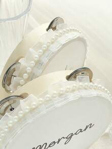 Custom 6 Inch Classic Wedding Handheld Tambourine With Single Row Metal Jingles Ribbon Bow And Pearl Decor Personalized Musical Rhythm Percussion Instrument For Wedding Ceremony Bridal Shower Reception Party Dancing (Drumstick Not Included) - White - View 7