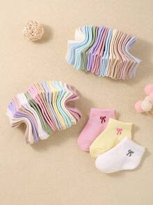 24/12 Pairs Random Toddler Ankle Socks, With Sweet Bow Pattern, Macaron Mult, Bows For Girls, Newborn Essential, Halloween Toddler Girl, Baby Shower - Multicolor - View 1