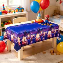 SUPER MARIO BROS. 1pc Game Style Printed Rectangular Party Tablecloth, Waterproof Plastic Tablecloth Decoration Desktop Protector, Suitable For Theme Birthday Party, Family Celebration, Indoor Gathering, Banquet, Event Dining Table Decoration And Desktop Party Supplies, Holiday Decoration - Multicolor - View 2