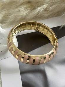 French Vintage Color-Block Drip Glaze Snap Bracelet, Gold-Trimmed Enamel Open Cuff, Luxury Layering Jewelry, High-End Color-Block Enamel C-Shaped Bangle - Multicolor - View 12
