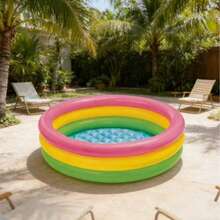 Colorful Triple Ring Thickened Inflatable Swimming Pool, Quick Inflation Convenient Storage Long-Lasting Leak-Proof, Anti-Slip Reinforced Base Stable Anti-Tip, Thickened Wear-Resistant Material Pressure-Resistant Tear-Resistant, Multi-Functional Bath Tub, Play Pool, Suitable For Indoor Living Room, Balcony, Yard, Backyard, Patio, Outdoor Lawn, Beach Multiple Scenarios - Multicolor - View 12