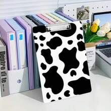1pc Acrylic A4 Loose-Leaf Binder - Black & White Cow Print Pattern, With Clip Writing Board, Multi-Functional Document Storage, Suitable For Office, School, Meeting And Other Scenarios, No Power Required - Multicolor - View 9
