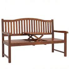 Garden Loveseat Bench, 2-3 Seater Outdoor Bench With Liftable Table And Waterproof Cover, Light Brown On-Site - 1 - View 1